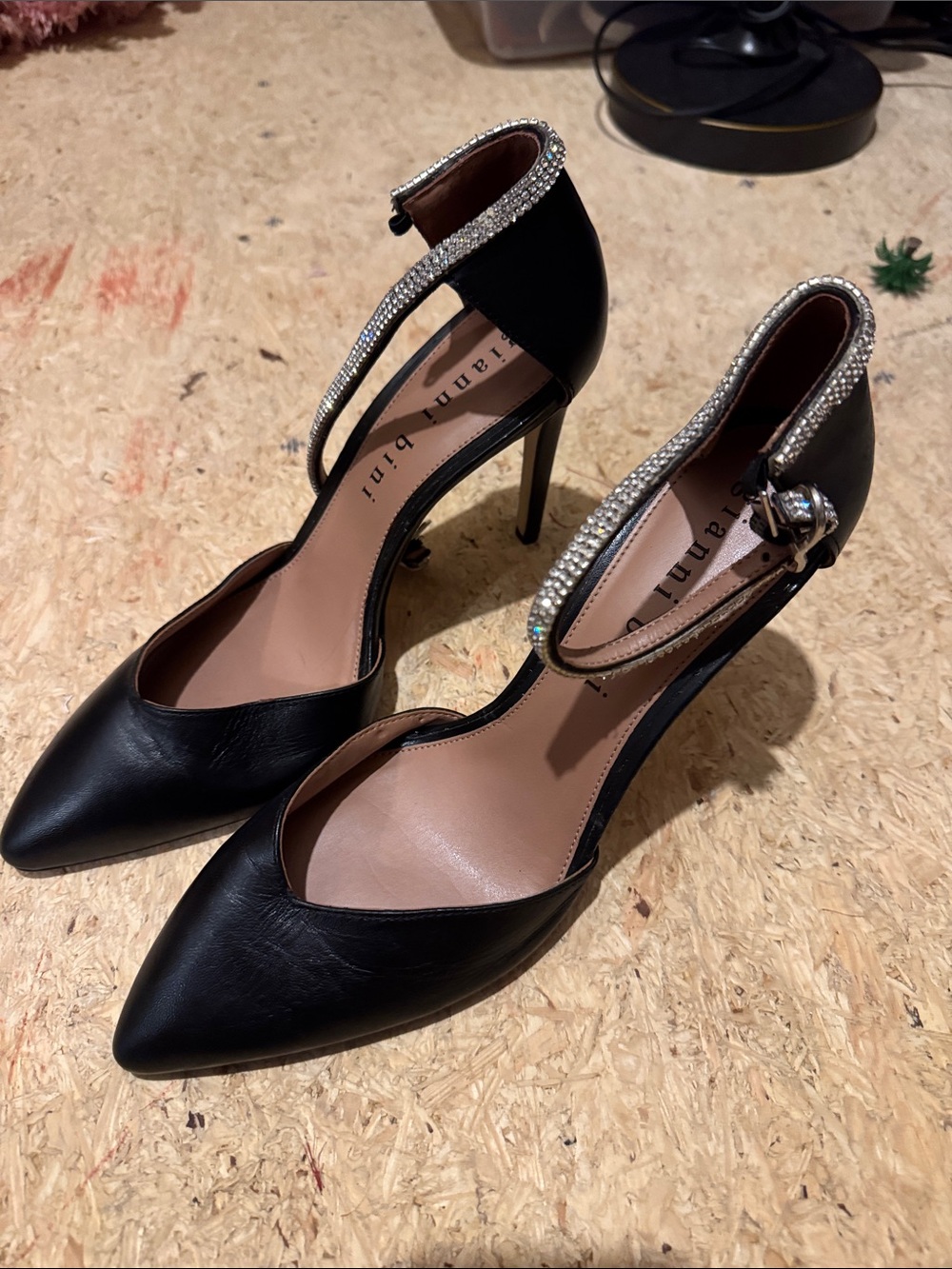 Gianni Bini Jesika Leather Rhinestone Bling Ankle Strap Pumps